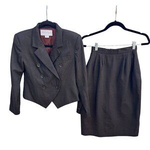 Michelle Stuart Vintage Brown Houndstooth Double-Breasted Blazer Skirt Set 2P